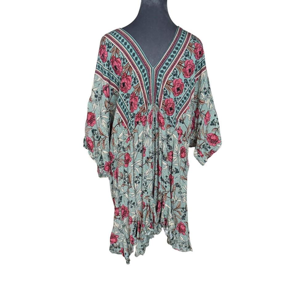 Blush BJ Floral Kimono Dress With V-Neck & Ruffled Hem - Picture 6 of 8